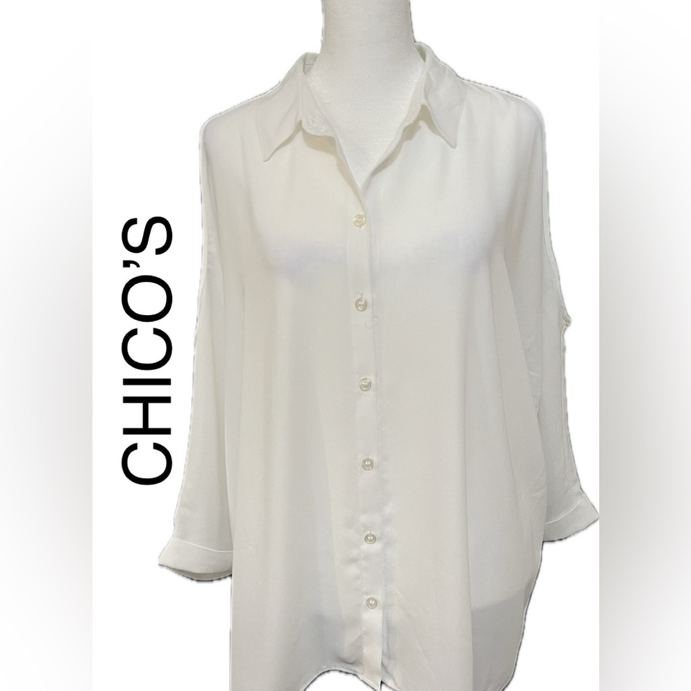 CHICO’S LADIES BLOUSE SIZE:2.  COLOR: WINTER WHITE